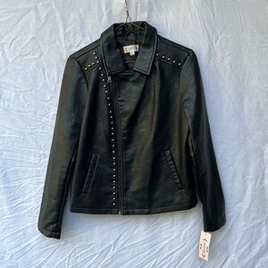 NWT Nanette Lepore Black Vegan Leather Moto-Jacket Sz2